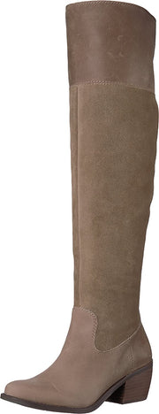 Lucky Brand Komah Fashion Boot, Brindle Taupe Leather Over the Knee Western Boot