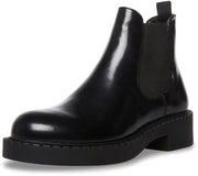 Steve Madden Poppy Black Leather Pull On Rounded Toe Chunky Heel Ankle Boots