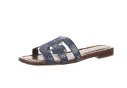 Sam Edelman Bay Marlin Blue Slip On Rounded Open Toe Leather Strap Sandal