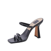 Dolce Vita Fort Black Embossed Stella Slip On Square Toe Block Heeled Sandals