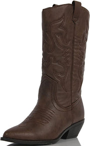 Soda Reno Western Cowboy Pointed Toe Knee High Pull On Tabs Boots Dark Tan Brown (10)