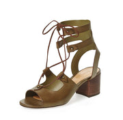 Schutz Monik Comfrey Green City Heel Gladiator Lace Up Detail Dress Sandal