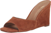 Sam Edelman Merrick Frontier Brown Slip On Squared Open Toe Wedge Heeled Sandals