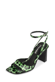 Jeffrey Campbell SKYAR Open Toe Green Cheetha Patent Block Heel Pump Sandal