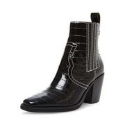 Steve Madden Geniva Black Crocodile Pull On Cowboy Classic Western Boots