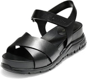 Cole Haan Zerogrand Sandal II Black Leather Ankle Strap Open Toe Flat Sandals