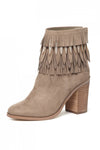 Yellow Box sunny taupe bootie Suede Fringe Block Heels Ankle Booties