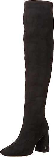 Sam Edelman Cosette Black Suede Square Toe Block Heel Over the Knee Fashion Boot