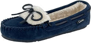 Clarks Holly Folded Tongue Moccasin Slipper Indoor Outdoor House Slippers Navy