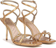 Sam Edelman Trevin Cava Gold Open Toe Ankle Strap Stiletto Heeled Sandals