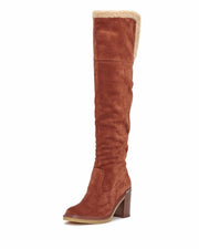 Vince Camuto Gambrel Warm Caramel Pull On Block Heel Fur Lined Over Knee Boot