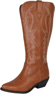 Soda Reno Women Western Cowboy Pointed Toe Knee High Pull On Tabs Western Boots