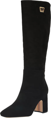 Sam Edelman Faren Black Suede Squared Toe Block Heeled Knee High Fashion Boots