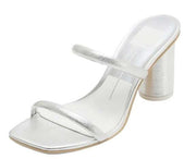 Dolce Vita Noles Silver Leather Slip On Square Open Toe Strappy Heeled Sandals
