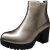 REFRESH CLUB-01 Pewter Elastic Panel Brown Slip On Chunky Heel Ankle Booties
