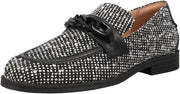 Cole Haan Stassi Black/White Boucle Slip On Chain Detailed Rounded Toe Loafers