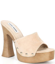 Steve Madden Latish Sand Suede Slip On Open Toe Embellished Mule Heeled Sandal