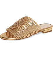 Cecelia New York Darleen Slide Sandals Gold Rinestone Slip On Caged Mule Flat (5.5, Gold/Gold Stone)