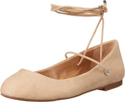 Jessica Simpson Bingley Almond Nude Rounded Toe Tie Up Suede Ballet Flat