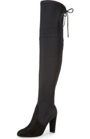 Charles David Sycamore Black Suede Fitted Knee High Block Heel Dress Boot