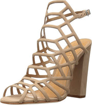 Schutz Jaden Caged Ankle Strap Stacked Heel Peep Toe Dress Lightwood Sandals