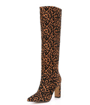 Steven by Steve Madden Joanis Leopard Knee High Dress Block Heel Pointed Boots