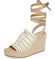 Cecelia New York Serena Espadrille Wedge WHITE GOLD TAN Platform Tie Up Sandals