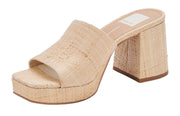 Dolce Vita Marsha Lt Natural Raffia Slip On Squared Toe Block Heeled Sandals