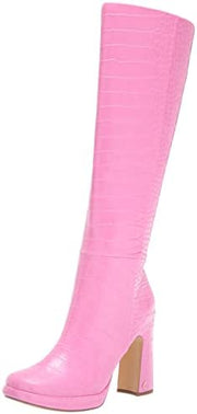 Circus by Sam Edelman Freda Pink Croc Print Knee High Side Zip Block Heel Boots