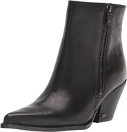 Sam Edelman Jane Black Leather Pointy Toe Stacked Block Heel Western Ankle Boots