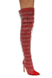 Cape Robbin Gigi-138 Red Pointy Metal Silver Fringe Thigh High Stiletto Boots