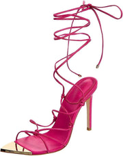 Schutz Hana Hot Pink Strappy Tie Up Open Toe Stiletto High Stiletto Heel Sandals