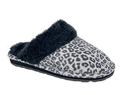 Clarks Scuff Slip-On Cosy Open Back Comfort Clog Slipper Mule Slipper Black/Grey Leopard