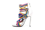 Lust For Life Phantasy White Multi Color Caged Bungees Strappy Stiletto Sandals