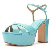 Schutz Keefa River Acqua Open Toe Buckle Ankle Strap Platforms Heeled Sandals