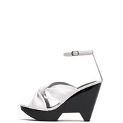 Jeffrey Campbell Dosha White Black Open Toe Ankle Strap Wedge Sandals