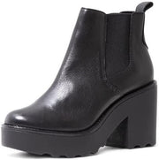 Steve Madden Gretta Black Leather Pull On Rounded Toe Chelsea Platform Boots