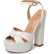 Lauren Lorraine Carla White High Heel Platform Pump Ankle Strap Open Toe Sandals