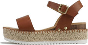 Soda Clip Tan Pu (Whipped Stitch) Open Toe Ankle Strap Espadrille Sandals