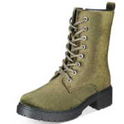 Wanted Women's Patrol Olive Lace-up Snake Velvet Combat Warm Lined Bootie Boot