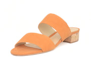 Schutz Bambie Apricot Tan Suede Two Band Cork Block Heel Slip On Slide Sandals