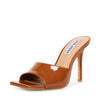 Steve Madden Signal Cognac Patent Squared Open Toe Stiletto Heeled Sandals