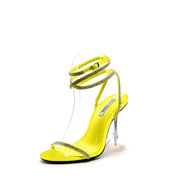 Cape Robbin OCTAVIA Ankle Strap Lime Yellow Open Toe Pyramid Heel Sandals