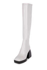 Jeffrey Campbell DAUPHIN Light Grey Platform Knee High Square Toe Chunky Boots