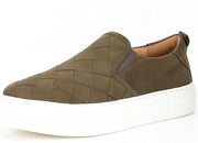 Steve Madden Aldene Olive Nubuck Slip On Rounded Closed Toe Woven Design Sneaker