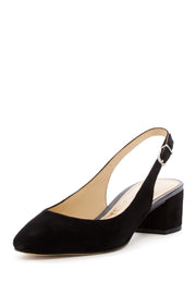 Sam Edelman Lorene Suede Low Block Heel Slingback Dress Pump Black Suede