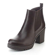 Refresh CLUB-01 Women's Elastic Panel Brown Slip On Chunky Heel Ankle Booties