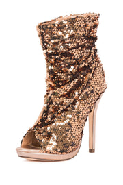 Lauren Lorraine Marlow Rose Gold Sequin Peep Toe High Heel Sexy Dress Bootie