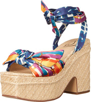 Sam Edelman Tula Caspian Blue Multi Squared Open Toe Wedge Block Heeled Sandals