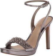 Sam Edelman Jade Pewter Perla Round Open Toe Stiletto Heeled Ankle Strap Sandals